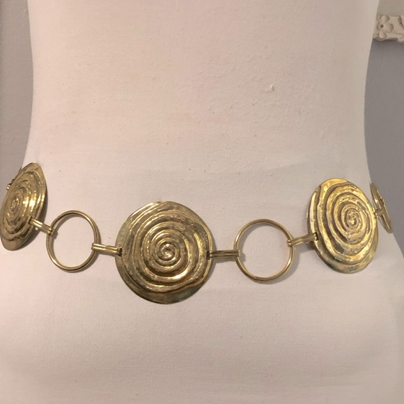 Vintage 80s Metal Gold Toned Medallion Chain Link Belt - Picture 1 of 5